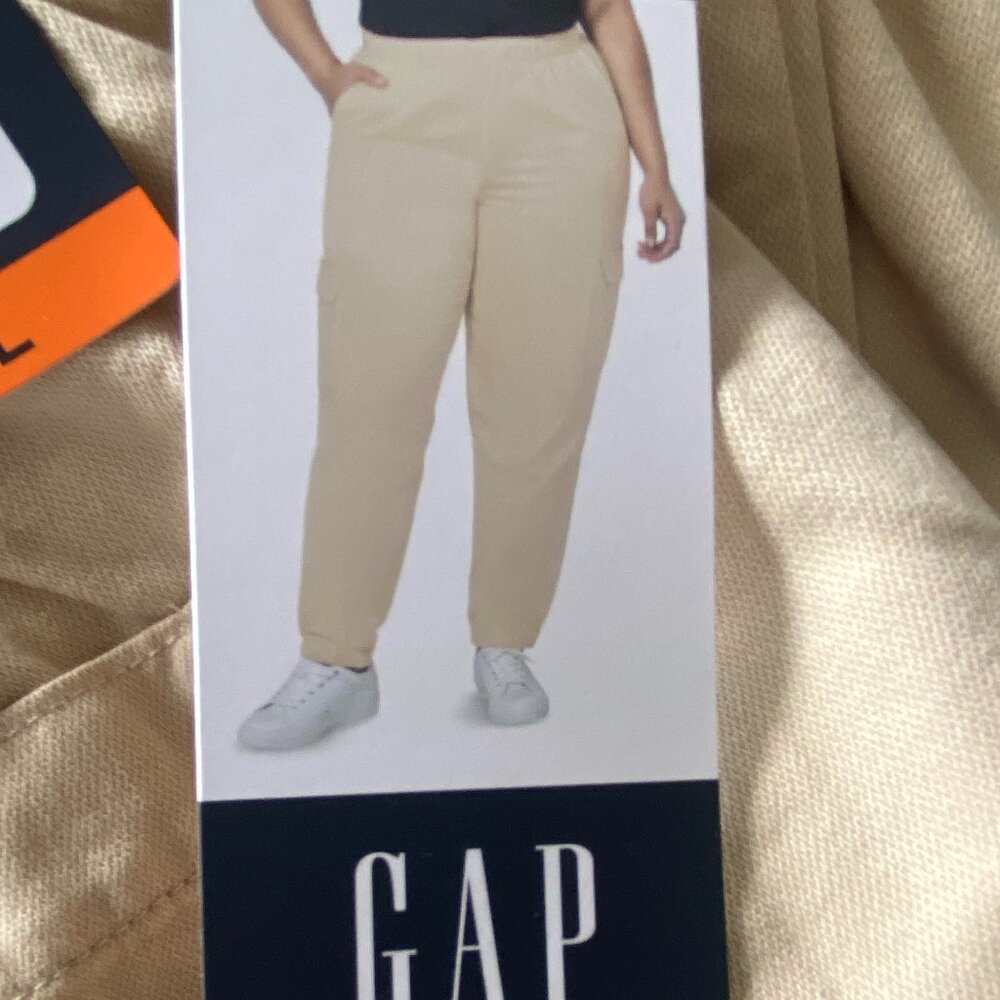 GAP Twill Cargo Pants Women’s XXL Tan Soft Pockets Elastic Pull-on High-Rise